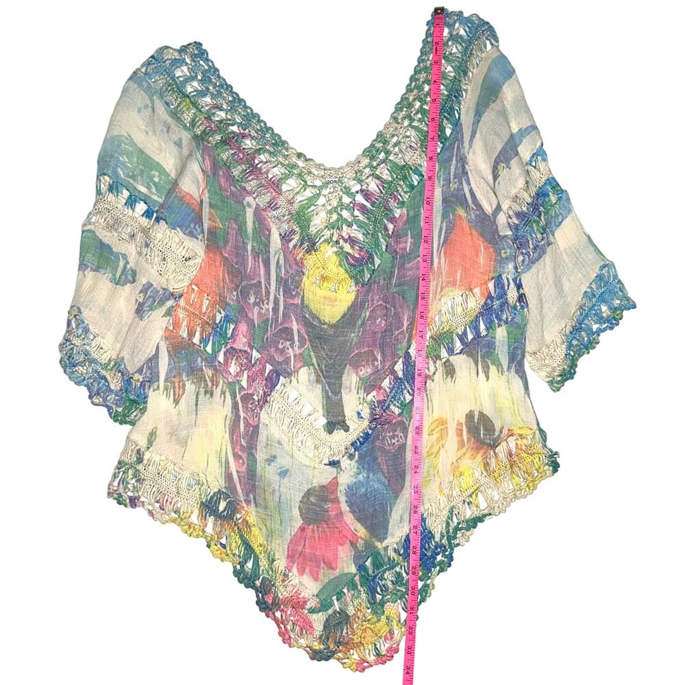 Adore Boho Hippie Colorful Abstract Floral Crochet Festival Top Size Large - Picture 13 of 13